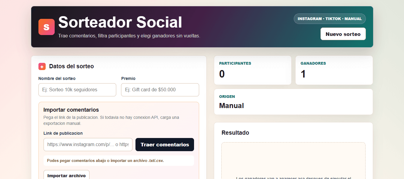 Sorteo Online - Producto en producción